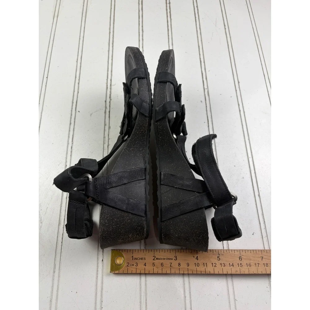 Teva Ysidro Universal Black Leather Wedge Sandals Women's Size 7.5